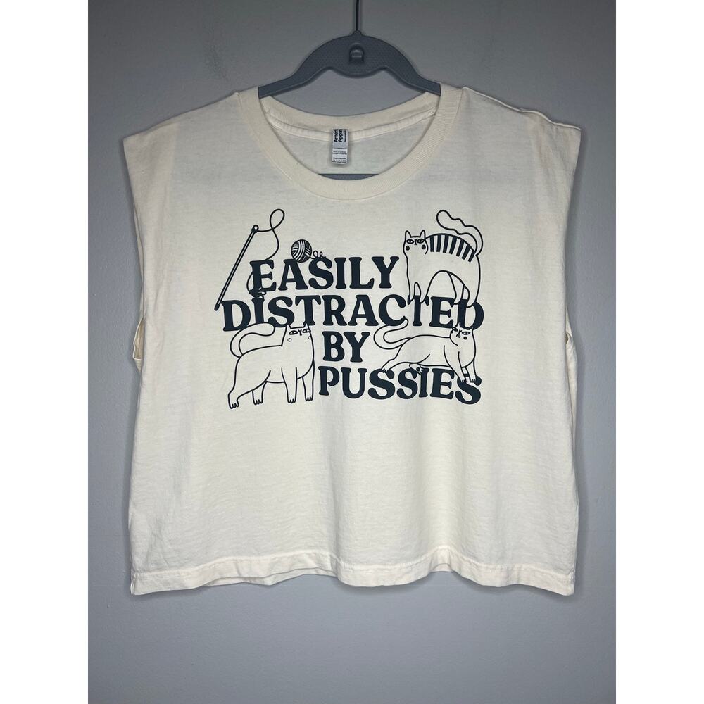 Easily Distracted By P*ssies Muscle Tank Funny Cat Lady T-Shirt Boxy Women's S